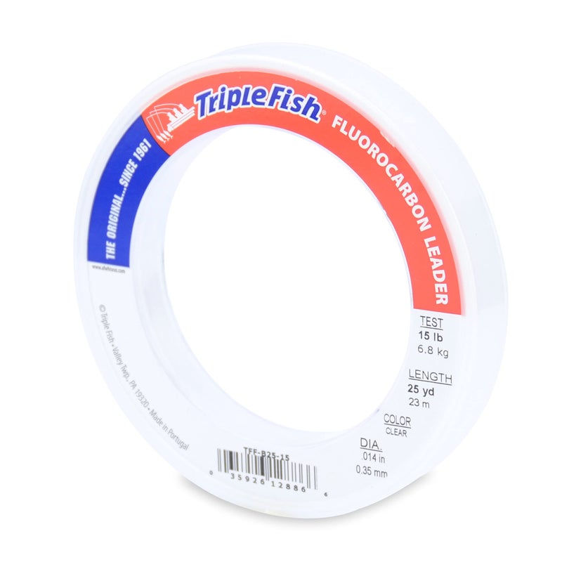 Triple Fish 100% Fluorocarbon Leader 15 lb / 6.8 kg Test, 0.014 in / 0.35 mm Dia, Clear, 25 yd / 23 m - Image 1
